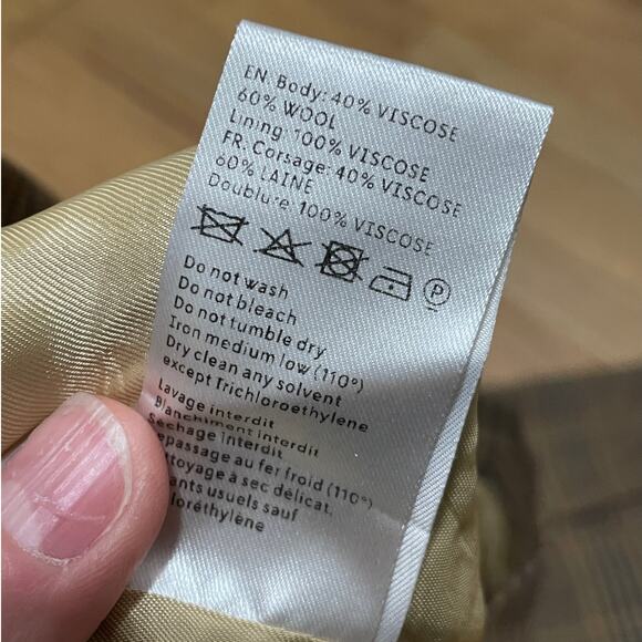 Nanushka Mitsu Pleat Front‎ Straight Cropped pants Check Plaid Brown Women's M - Picture 7 of 8